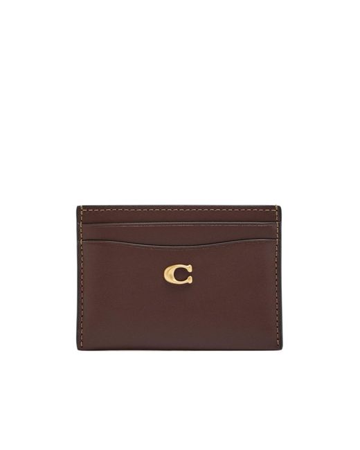 COACH Brown Solid Color Leather Card Holder