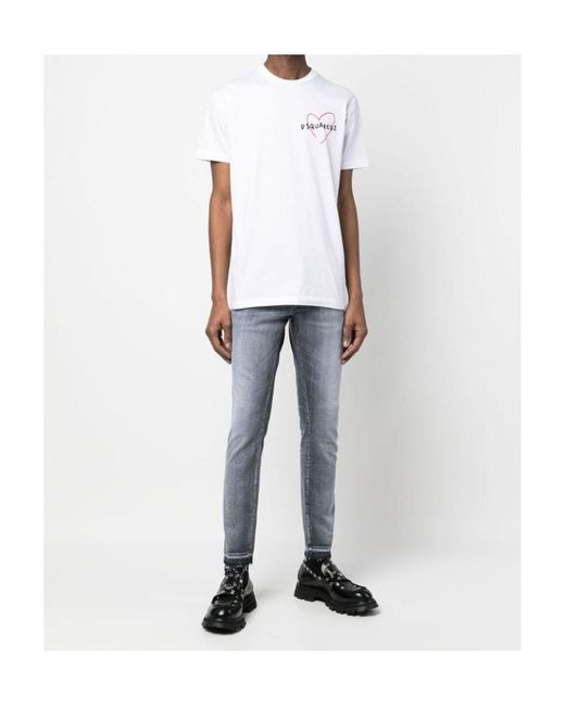 DSquared² White Heart Logo-Print T-Shirt for men