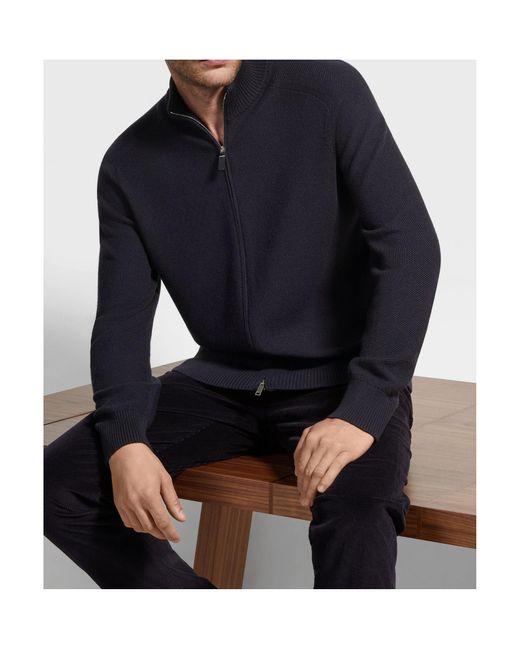 Zegna Blue Zip-Up Cardigan for men