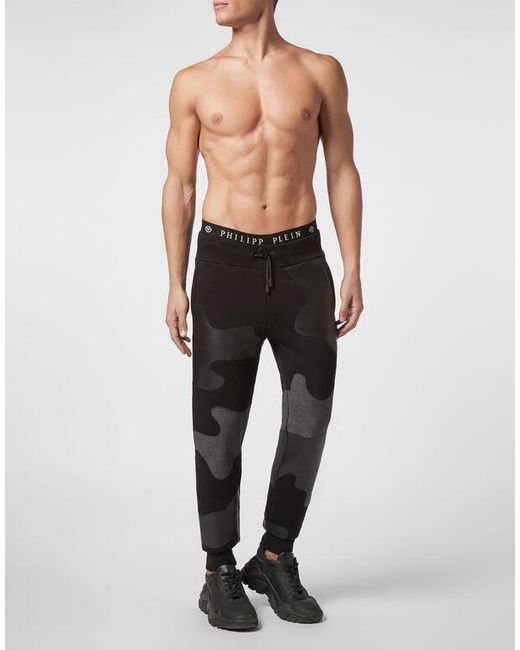 Philipp Plein Black Stitching Logo Casual Sweatpants for men