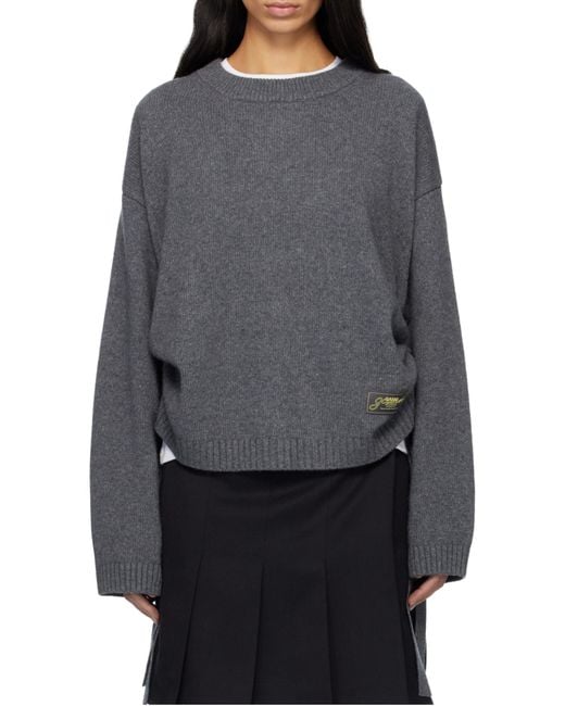 Ganni Gray Logo Patch Oversized Jumper