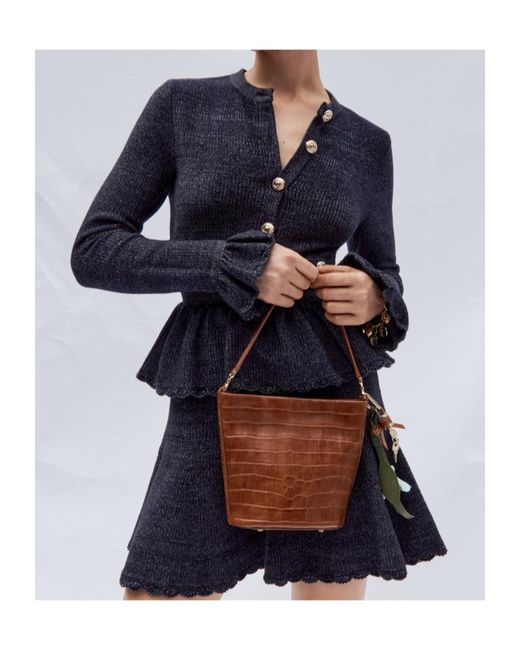 Self-Portrait Brown Embellished Bucket Bag