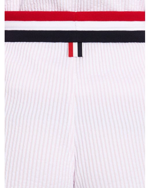Thom Browne White Tricolour-Waistband Seersucker Shorts