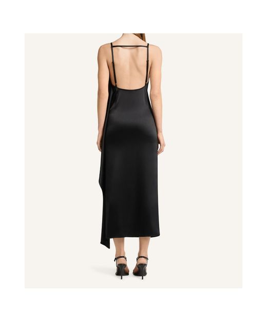 Courreges Black Draped Satin Midi Dress
