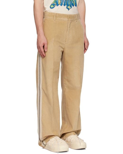 Palm Angels Natural Side Stripe Detailed Corduroy Pants for men