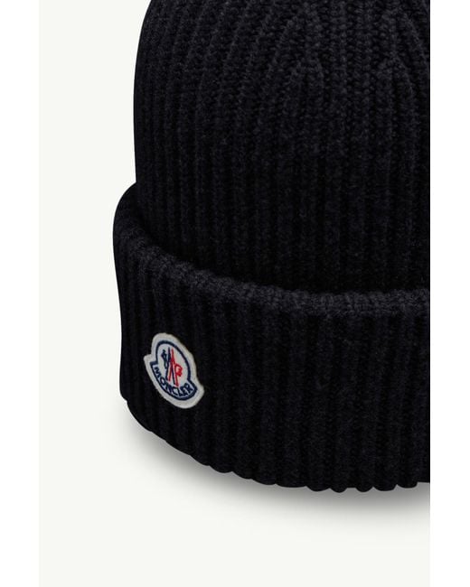 Moncler Black Classic Logo Embroidered Beanie for men