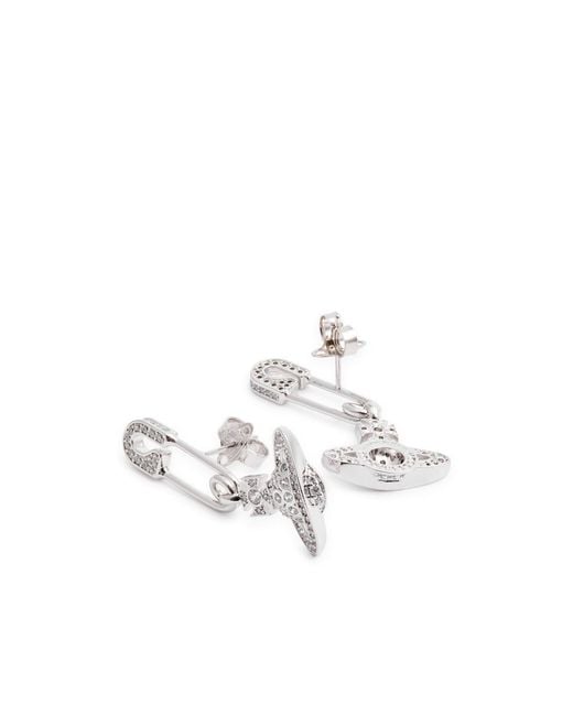 Vivienne Westwood White Lucrece Safety Pin Drop Earrings