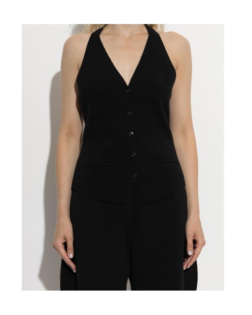Lisa Yang Black Immy Halterneck Buttoned Top