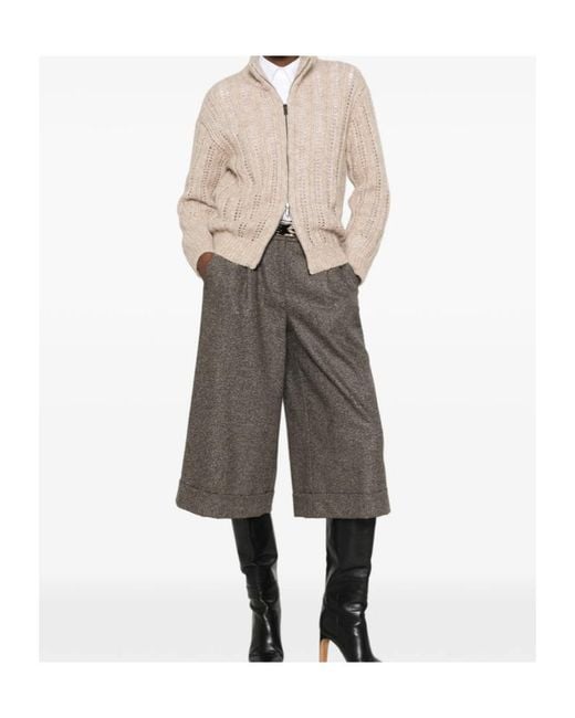 Peserico Natural Open-Knit Zip-Up Cardigan