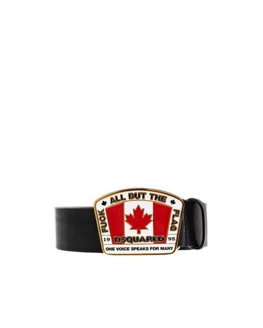 DSquared² Red Logo Plaque Buckle Belt for men