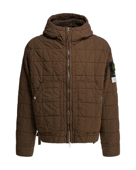 Stone Island Brown Logo Patch Quilted Jacket for men