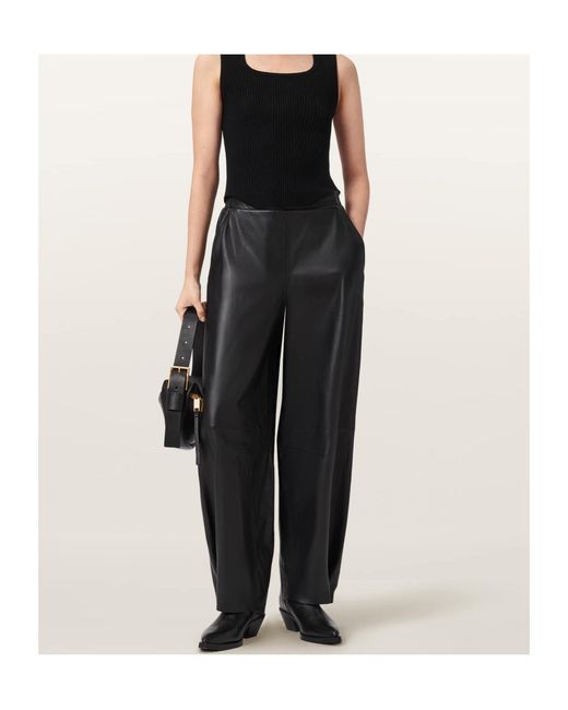 AllSaints Black Etta Elastic Waist Leather Pants