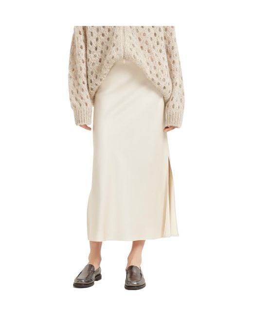 Brunello Cucinelli Natural Slit Detailed Midi Skirt