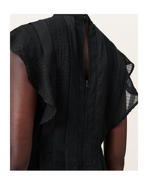 AllSaints Black Flutter Sleeve Dress