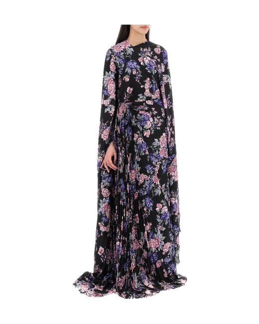 Balenciaga Blue Floral Print Pleated Dress