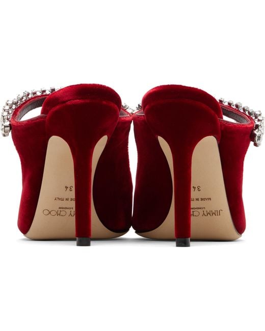 Jimmy Choo Red Heeled Mules "Bing"