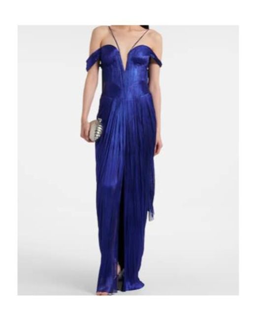 Maria Lucia Hohan Blue Camilla Metallic Silk Tulle Bustier Gown
