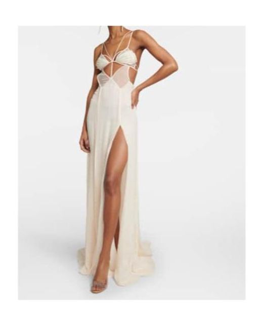 Nensi Dojaka White Bridal Cutout Silk Chiffon Gown