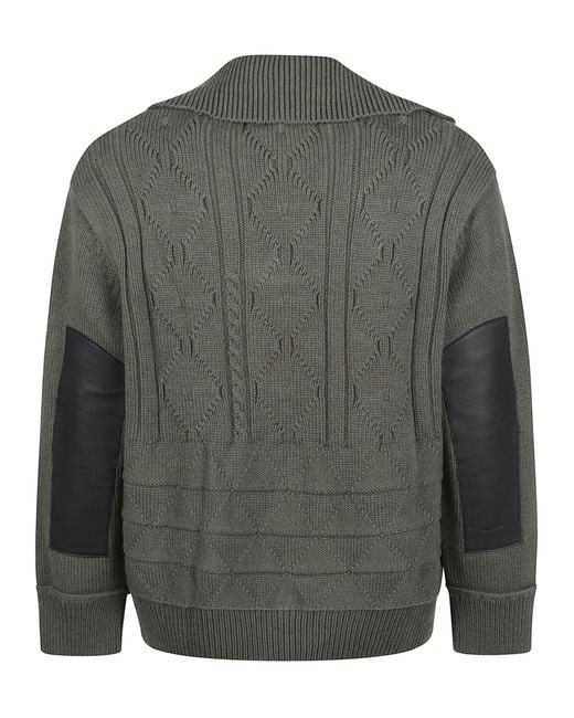 NAMACHEKO Gray Cable-Knit Polo-Collar Pullover for men