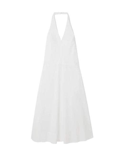 St. Agni White Crinkled Cotton-Blend Poplin Halterneck Maxi Dress
