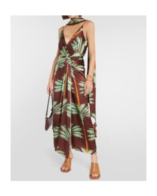 Johanna Ortiz Green Embroidered Printed Silk Maxi Dress