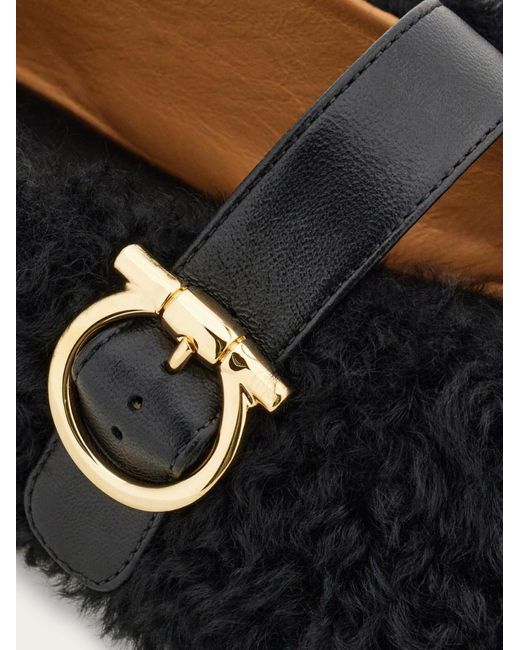 Ferragamo Black Buckle-Fastening Shearling Lace-Up Shoes