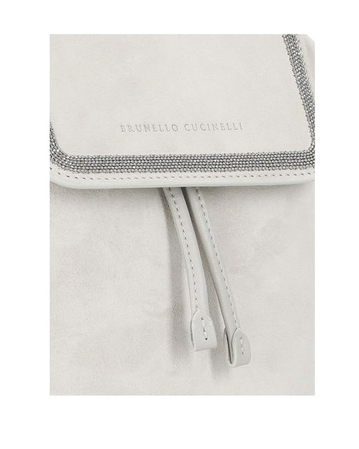 Brunello Cucinelli White Logo Embossed Drawstring Backpack