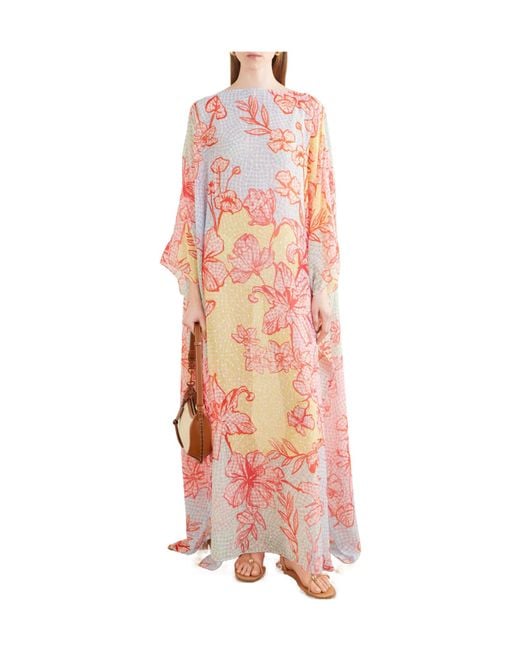 Mary Katrantzou Pink Printed Fil Coupé Organza Kaftan
