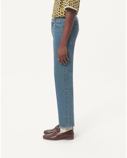 Valentino Blue Logo Patch Straight Leg Jeans for men