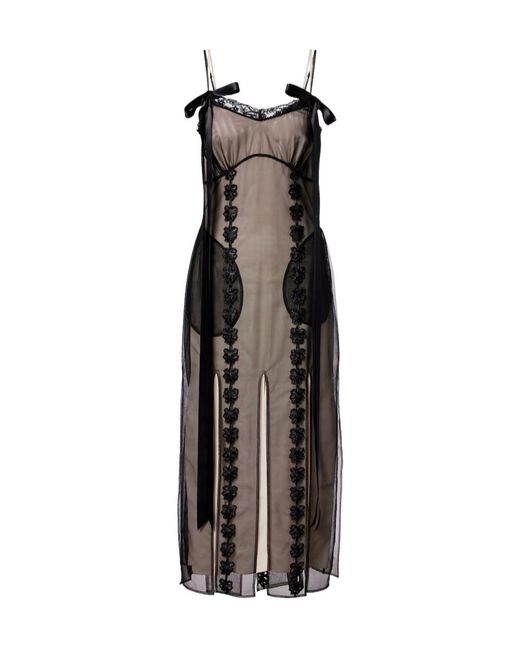 Simone Rocha Black Lace-Trimmed Sheer Midi Dress