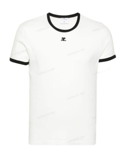 Courreges White Courrèges Contrast Crewneck Straight Hem T-Shirt for men