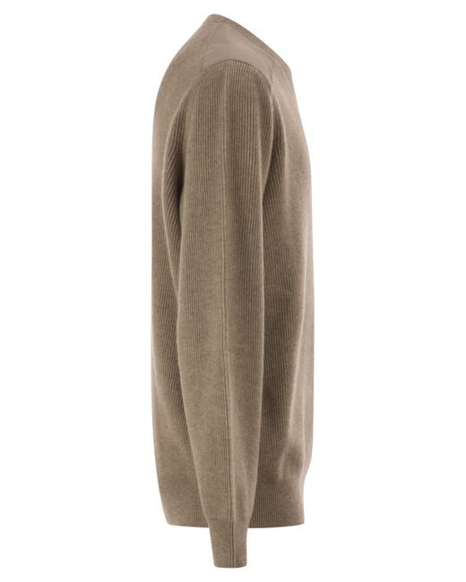 Brunello Cucinelli Brown Ribbed-Knit Cotton-Insert Sweater for men