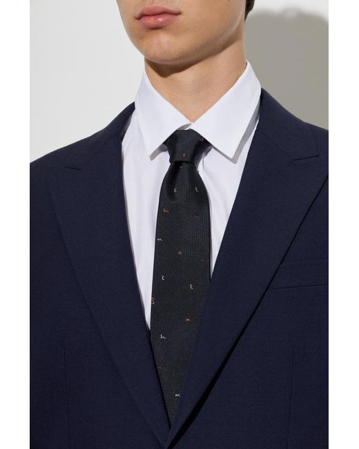 Paul Smith Black Embroidered Motif Tie for men
