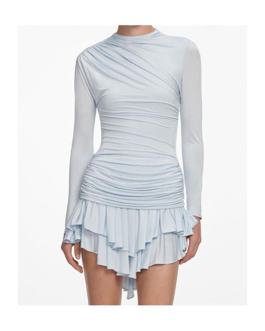 Self-Portrait Blue Ruffled Long-Sleeved Mini Dress