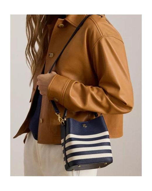Ralph Lauren Blue Striped Leather Satchel