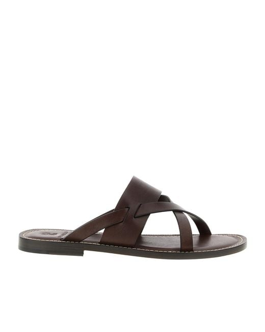 Brunello Cucinelli Brown Criss-Cross Leather Sandals for men