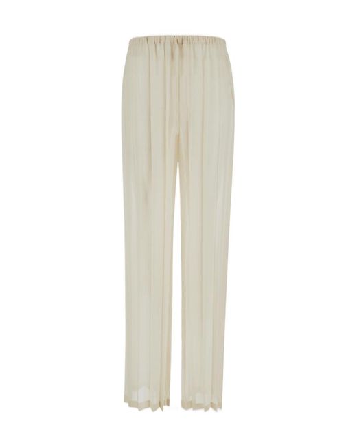 Dries Van Noten White Sheer Pleated Trousers