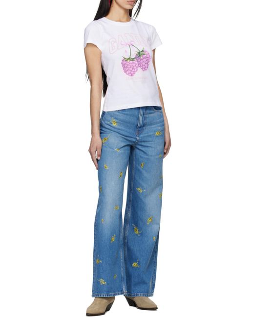 Ganni White Raspberry Print Baby Fit T-Shirt
