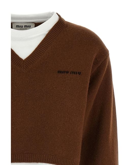 Miu Miu Brown Cropped Sweater
