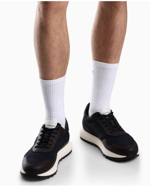 Emporio Armani Blue Recycled Nylon Sneakers With Regenerated Saffiano Details for men