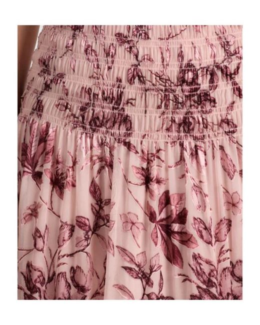 Alice + Olivia Red Alice Olivia Stevie Floral Printed Ruffled Maxi Skirt