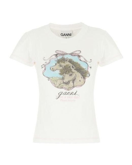 Ganni White Short-Sleeved T-Shirt