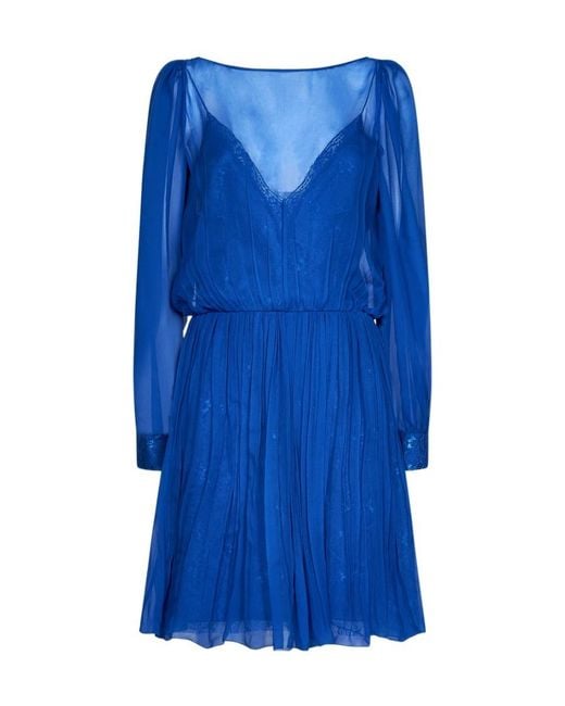 Alberta Ferretti Blue Layered Semi-Sheer Midi Dress