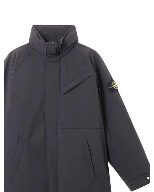 Stone Island Blue High-Neck Patch-Pocket Coat for men