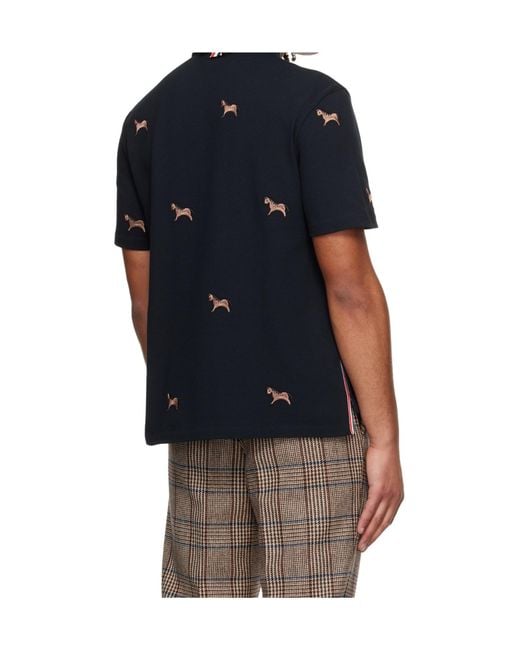 Thom Browne Blue Lunar New Year Pique Horse Embroidery Polo Shirt for men