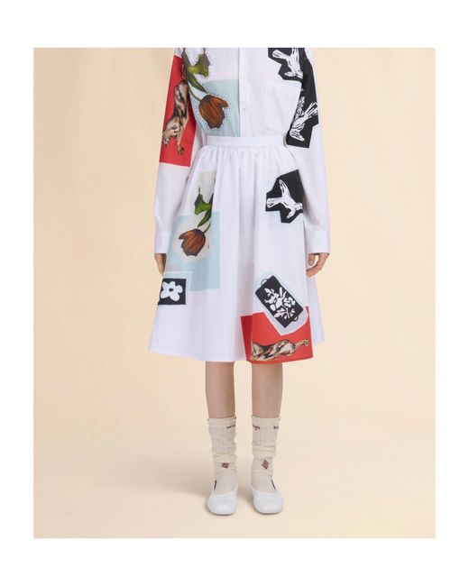 Marni White Poplin A-Line Midi Skirt