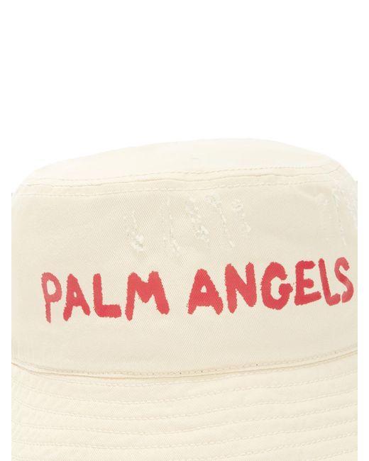 Palm Angels Pink Logo-Print Cotton Bucket Hat for men