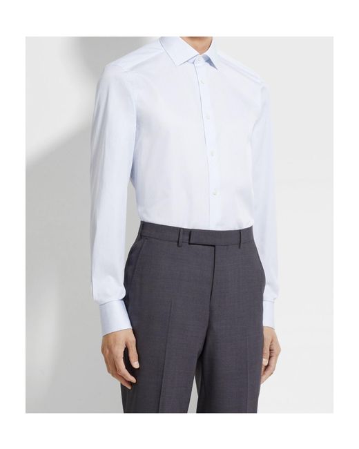 Zegna White Light And Micro-Striped Trecapi Cotton Shirt for men