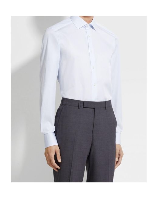 Zegna White Light And Micro-Striped Trecapi Cotton Shirt for men