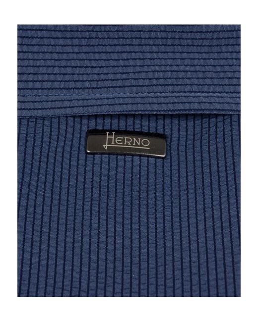 Herno Blue Seer-Crease Short Sleeved Shirt for men